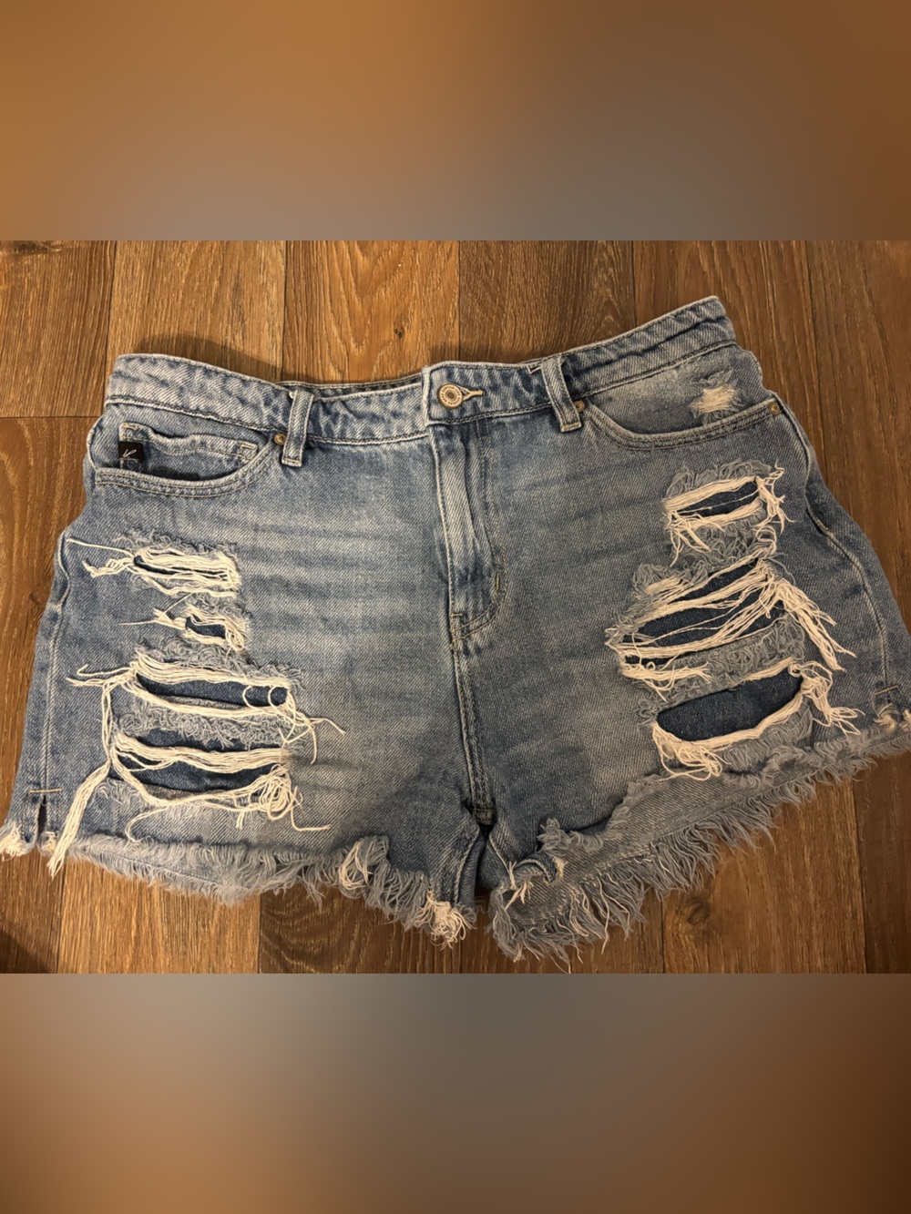KanCan Light Blue Distressed High-Rise Denim Shorts 11/29